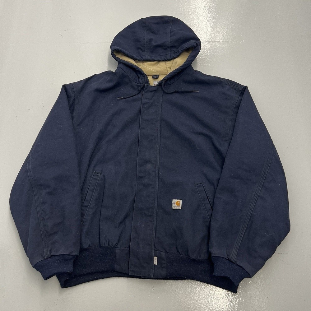 Carhartt 3XL Mens Dark Navy Flame Resistant FR HRC 3 Hooded Canvas Jacket